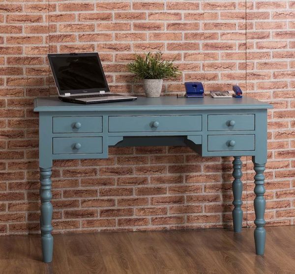 Landhaus Schreibisch Shabby Türkisblau lackiert