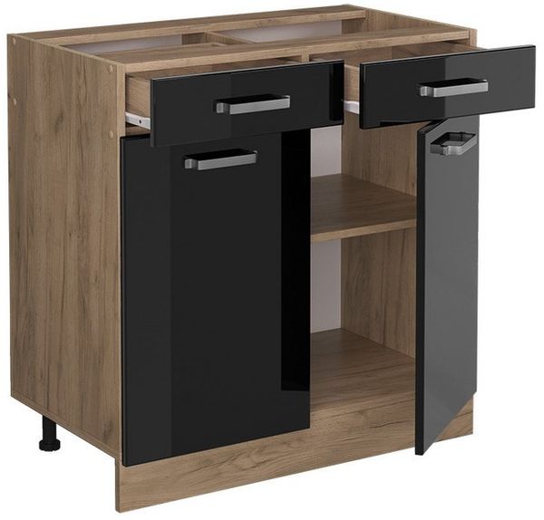 Küchenunterschrank R-Line Schwarz Hochglanz 80 cm ohne Arbeitsplatte Vicco Bild 3