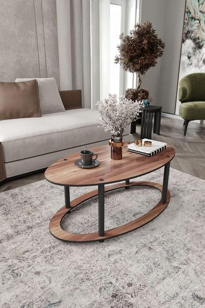 Modern Walnut Coffee Table, 60 x 40 x 38 cm | 100% MDF with Compressed Kraft Legs | Stylish Industrial Design for Living Room & Office