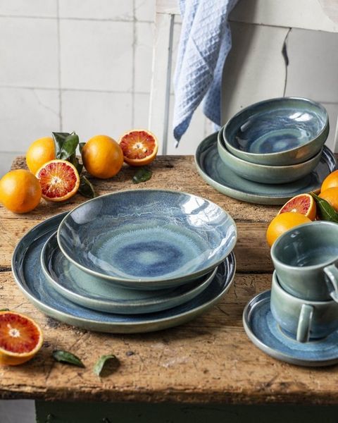Gipfelstück Müslischale Tiefer See, Steinzeug, (Set, 4-tlg), Scandi-Style, glänzende Reaktivglasur, jedes Stück ein Unikat