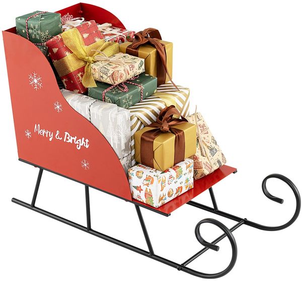 Metall-Weihnachtsmann-Schlittenkorb Weihnachtsmann-Geschenke-Aufbewahrungsschlitten Rot