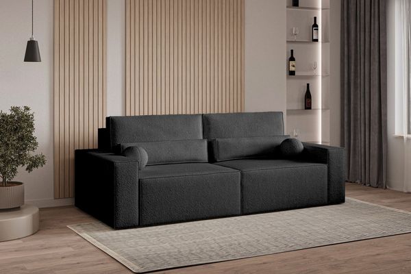 MOEBLO Sofa Denver mini aus Bouclé, Stilvolles Sofa mit Schlaffunktion in Bouclé-Stoff, Couch, Polstermöbel, Sitzmöbel, Wohnzimmermöbel 3-Sitzer-Sofa Stoffsofa, Bettkasten, mit Schlaffunktion