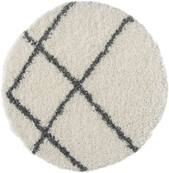 Hochflor Teppich SHAGGY-Raute creme rund diverse Größen