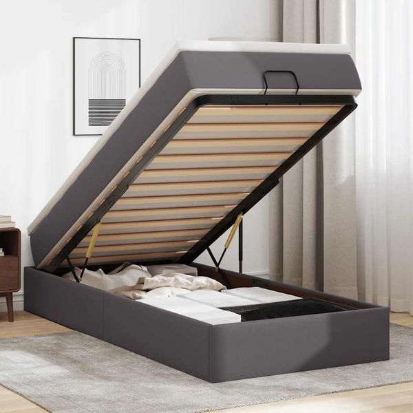 vidaXL Ottoman-Bett mit Matratze Grau 90x190 cm Kunstleder 3311014