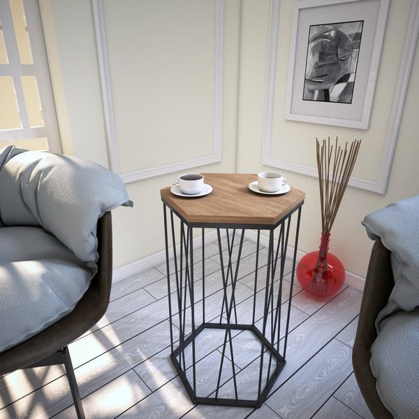 Hanah Home Industrial Side Table with Metal Legs, Dark Oak & Black, 40 x 62 x 35 cm | 100% Melamine Coated Particle Board, 18 mm Thick | Perfect for Hotel & Modern Spaces