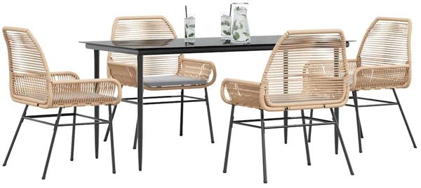 vidaXL 5-tlg. Garten-Essgruppe mit Kissen Braun Poly Rattan Glas 3334474