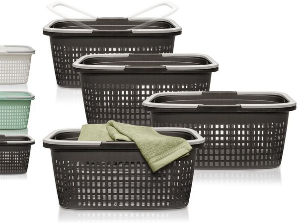 Hausfelder Wäschekorb Wäschewanne 58x37x25cm (Anthrazit-Schwarz, 4 Körbe, 35 l) (Set, 4 St, 4 x Wäschekorb), mit klappbaren Henkeln, mit Griffen, 35 Liter