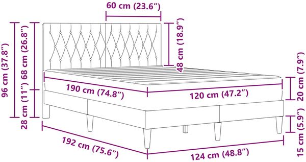 vidaXL Bettgestell mit Matratze vidaXL Hellgrau 120 x 190 cm Samt 3415036 Bild 11