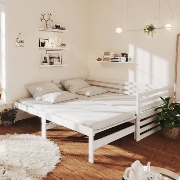 vidaXL Ausziehbares Tagesbett 2x(90x200) cm Weiß Massivholz Kiefer [3083670]