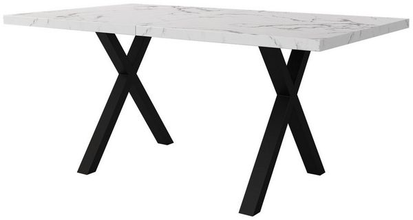 BlingBin Esstisch Moderner Rechteckiger Esstisch, Küchentisch mit Gekreuzten Beinen (1er Set, 1-St, 140*80*76cm, Tragendes Gewicht: 130 KG, MDF und Metall), Couchtisch, Einfacher Esstisch aus Schmiedeeisen, Schwarz und Weiß Bild 2
