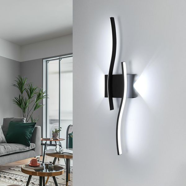 Comely LED Wandleuchte Innen, 20 W 2250 LM Moderne LED Wandlampe, Creative Line Wandbeleuchtung für Wohnzimmer Schlafzimmer Korridor Treppen, Kaltweiß 6500K, Schwarz, 60 CM