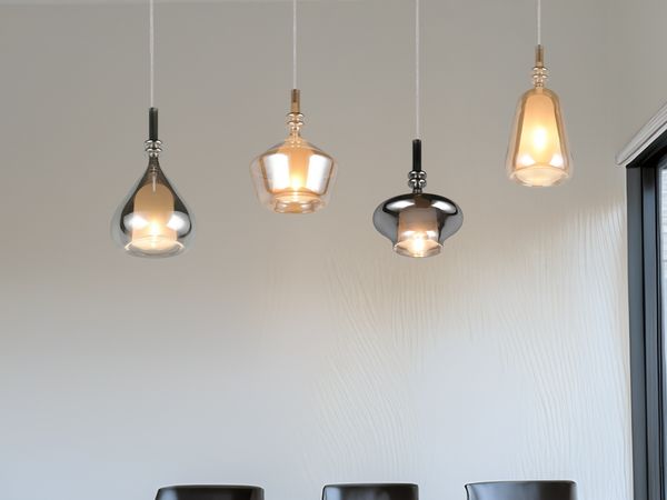 Pendelleuchte ALDEA 4-flammig mit Glas Bernstein & Chrom verspiegelt, B: 74,5 cm