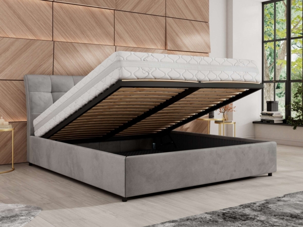 Polsterbett mit Lattenrost Gasfeder Doppelbett GALA CLASSIC gepolstert Kopfteil Bettkasten Foam Matratze - 200x200 cm - Hellgrau Velvet - MIRO LUX Bild 3