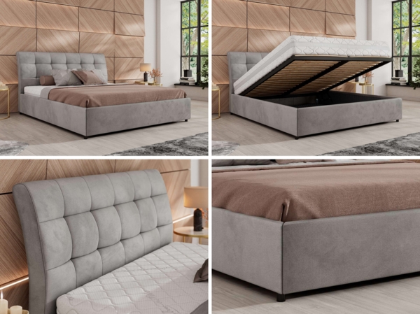 Polsterbett mit Lattenrost Gasfeder Doppelbett GALA CLASSIC gepolstert Kopfteil Bettkasten Foam Matratze - 200x200 cm - Hellgrau Velvet - MIRO LUX Bild 2