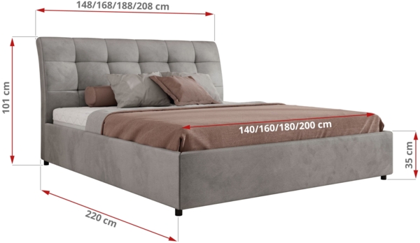 Polsterbett mit Lattenrost Gasfeder Doppelbett GALA CLASSIC gepolstert Kopfteil Bettkasten Foam Matratze - 200x200 cm - Hellgrau Velvet - MIRO LUX Bild 4