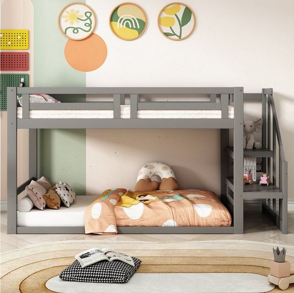 Flieks Etagenbett, Kinderbett mit Sicherheitstreppe 90x200cm Massivholz
