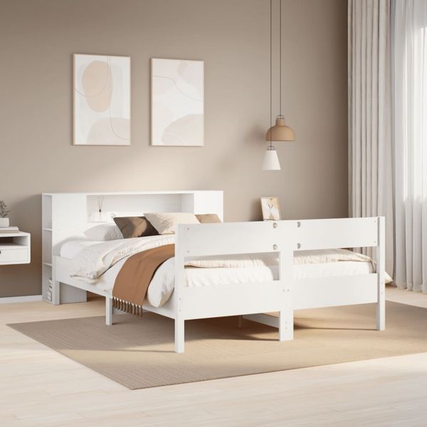 vidaXL Massivholzbett mit Regal ohne Matratze Weiß 160x200 cm Kiefer 3322943