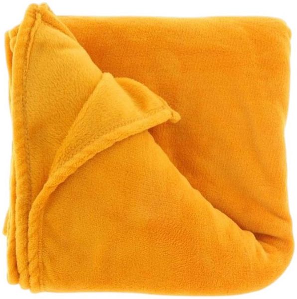 Teddy-Decke 150 x 200 cm » Kuscheldecke 'Torvah' » Wohndecke strahlend gelb / mango » Couchdecke Teddy Fleece - Mango