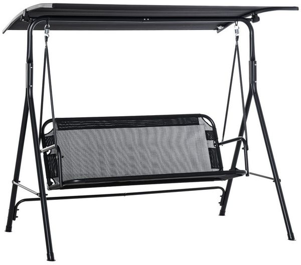 Outsunny Hollywoodschaukel Gartenschaukel mit verstellbarem Sonnendach, UV-Schutz, 2-Sitzer, Verstellbares Dach, Schaukel, 1 tlg, Schaukelbank, für Garten, Balkon, Schwarz