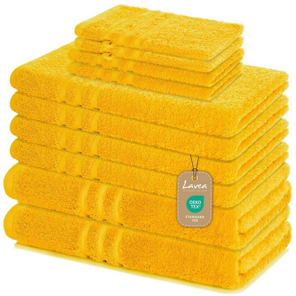 Lavea Handtuch Set Elena, Duschtücher, Handtücher, Gästetücher, Waschhandschuhe, 100% Baumwolle (Set, 10-St), Frottierserie, weich & saugstark, pflegeleicht, 500 g/m² Frottier