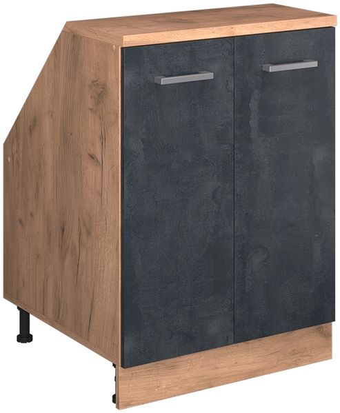 Dachschrägenschrank Rion Schwarz Beton 60x81.6 cm mit 2 Türen, Schrankkorpus 60 cm Tiefe Vicco