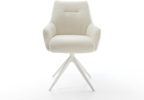 Drehstuhl Alja-Flex mit Armlehnen Teddystoff Beige Kreuzgestell breit Weiß 360° drehbar Wippfunktion Taschenfederkern Bild 2