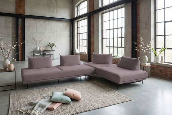 KAWOLA Ecksofa CANE Schlafsofa Daybed Stoff lila 80 x 210 x 310 cm