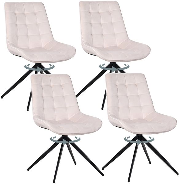 HOMAVO 4er Set 'YZ4' Esszimmerstuhl mit Drehfunktion, 360° drehbar, Samt weiß, 53 x 62 x 85,5 cm