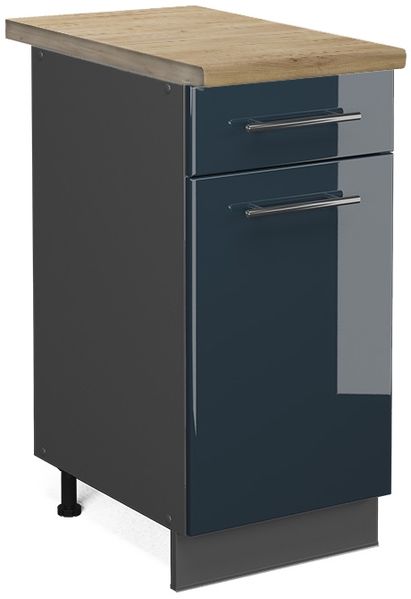 Küchenunterschrank Fame-Line Dunkelblau Hochglanz 40 cm , AP Eiche Vicco