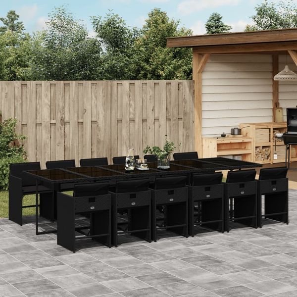 vidaXL 13-tlg. Garten-Essgruppe mit Kissen Schwarz Poly Rattan 3277890