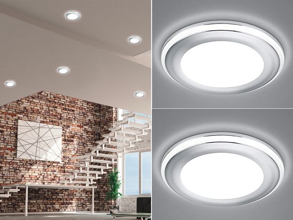 Runder LED Deckeneinbaustrahler 2er Set in Silber Chromfarben Ø 14,8cm