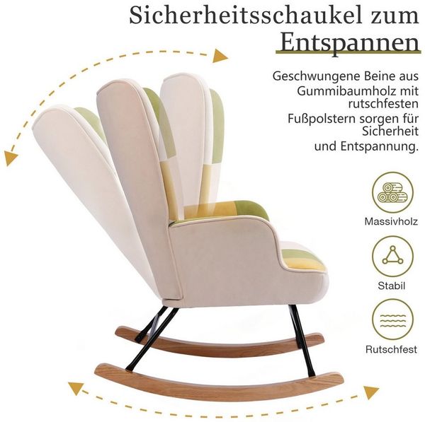HomeMiYN Schaukelstuhl HOMEMiYN Schaukelstuhl Wohnzimmer mit Metallgestell und Holzsockel, Aus holz