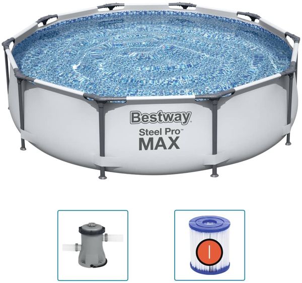 Bestway 'Steel Pro MAX™' Frame Pool Set, mit Filterpumpe, rund, Tritech lichtgrau, Ø 305 x 76 cm