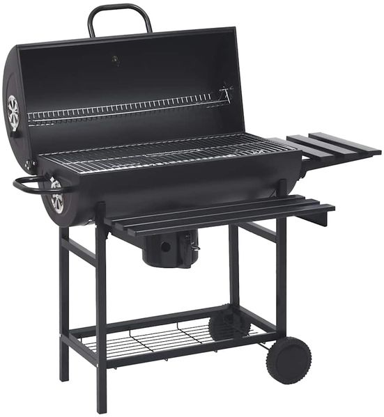 vidaXL Grillwagen mit Rädern und Ablagen Schwarz Stahl 115x85x95 cm 313636