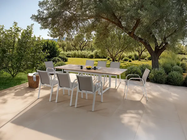 Vente-unique - SERUNO Garden dining set Metall BeigeWeiß - B 65 cm100 cm x H 86,5 cm75 cm x L 52 cm155 cm245,5 cm