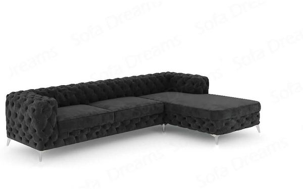 Samtstoff Ecksofa Cordoba L Form - Samtstoff - schwarz - Rechts