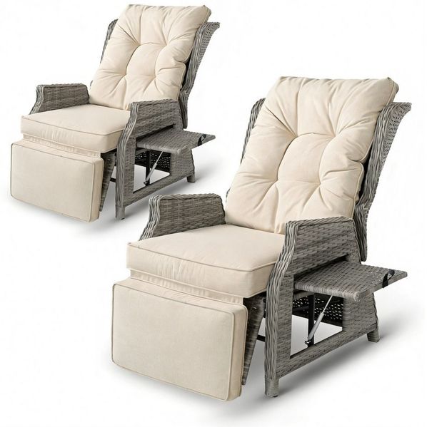 HOMECALL Rattanstuhl Gartensessel Indoor Verstellbar Liegestuhl Gartenliege balkonliege (Wetterfester Rahmen, klappbarem Beistelltisch und Fußstütze, 2 St), COMLAX FIELD