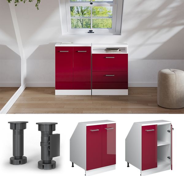 Dachschrägenschrank Rion Rot Hochglanz 60 x 81.6 cm mit 2 Türen, Schrankkorpus 60 cm Tiefe Vicco Bild 5