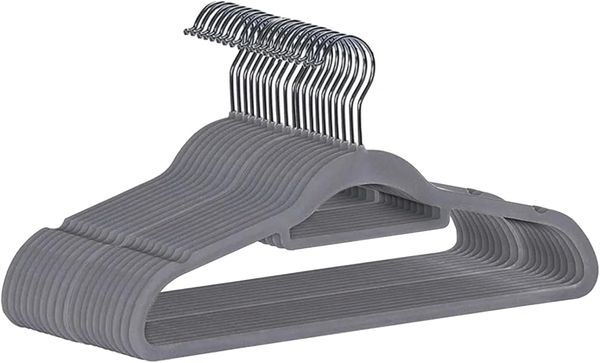 RUHHY 22535 Kleiderbügel 20 Stück - grau, antirutsch, Velours