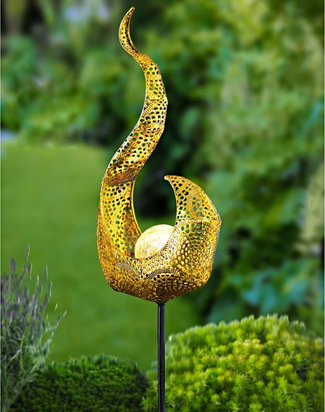 Solar Metall-Gartenstecker 78cm LED Glaskugel Gartendeko Flamme oder Tropfen