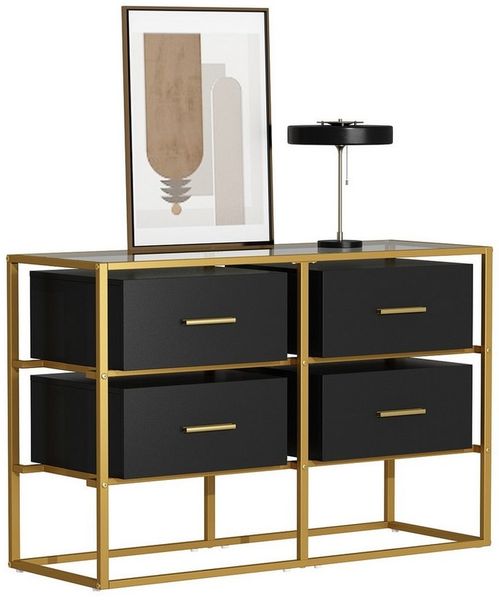 FUFU&GAGA Kommode Glas-Sideboard, Kommode, Schwarz-Gold, MDF & Glas, 100x35x65 cm