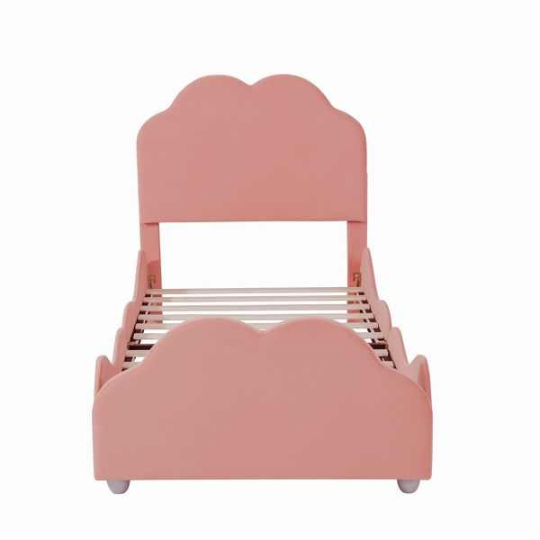 Kinder-Polsterbett 90×200 cm mit Rausfallschutz Wolkendesign Rosa ohne Matratze Bild 9