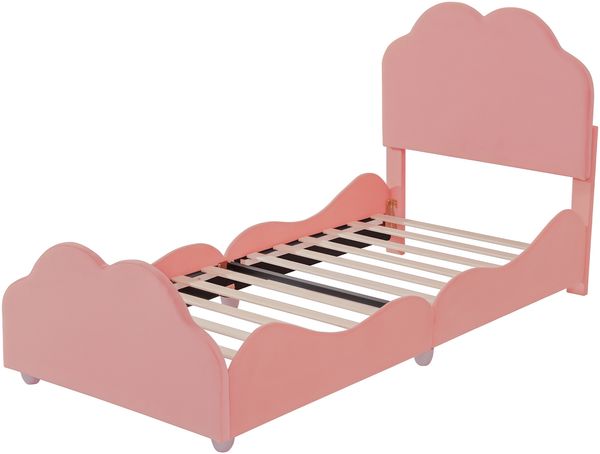 Kinder-Polsterbett 90×200 cm mit Rausfallschutz Wolkendesign Rosa ohne Matratze Bild 8