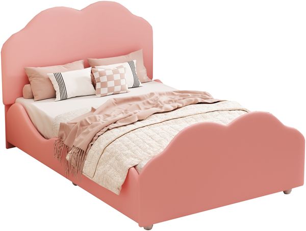 Kinder-Polsterbett 90×200 cm mit Rausfallschutz Wolkendesign Rosa ohne Matratze Bild 7