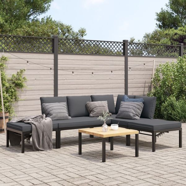 vidaXL 5-tlg. Garten-Sofagarnitur mit Kissen Schwarz Aluminium 3283691