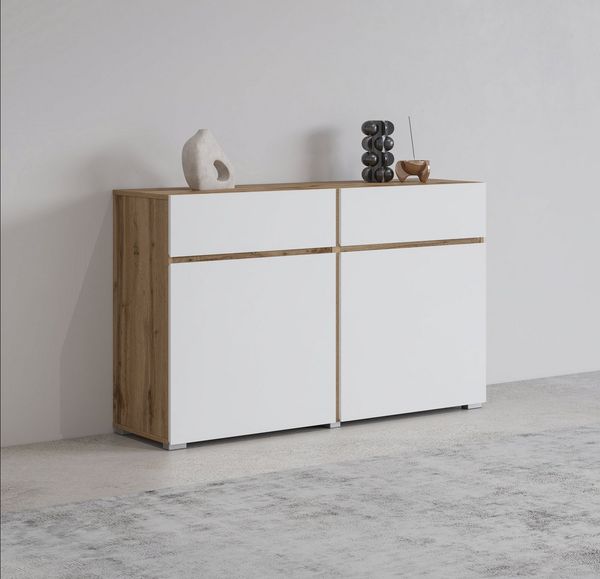 INOSIGN Sideboard Cross,Breite 119,5 cm, moderne grifflose Kommode,2 Türen/2 Schubkästen, Schubladenschrank,Anrichte mit viel Stauraum, Einlegeböden verstellbar