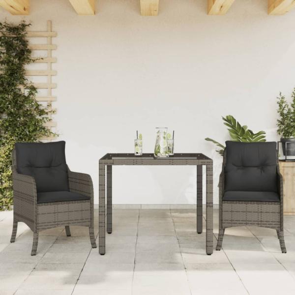 vidaXL 3-tlg. Garten-Essgruppe mit Kissen Grau Poly Rattan 3211854