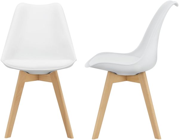 en.casa 2x Esszimmerstuhl 'Milano', weiß, Holzgestell, Designstuhl-Set