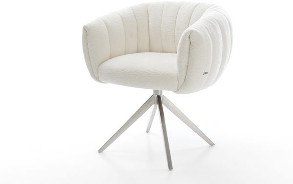 Drehstuhl Jada-Flex Bouclé Soft Beige Kreuzgestell breit Edelstahl 360° drehbar Wippfunktion Taschenfederkern