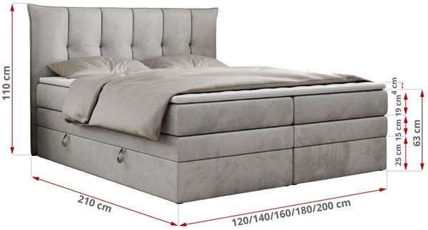 Boxspringbett 7-Zonen Taschenfederkernmatratze und Topper - PREMIUM-10-KING - 120x200cm - Hellgrau Velours - H4 Bild 5